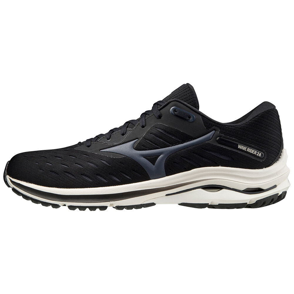 Zapatillas Running Mizuno Wave Rider 24 Hombre Negras/Azul Marino/Blancas Baratas HQTO-94658